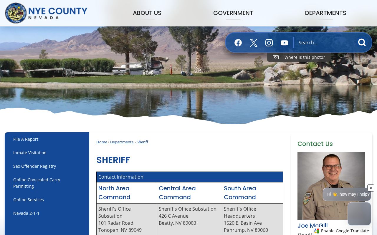 Nye County Sheriff area commands for recent arrest routing