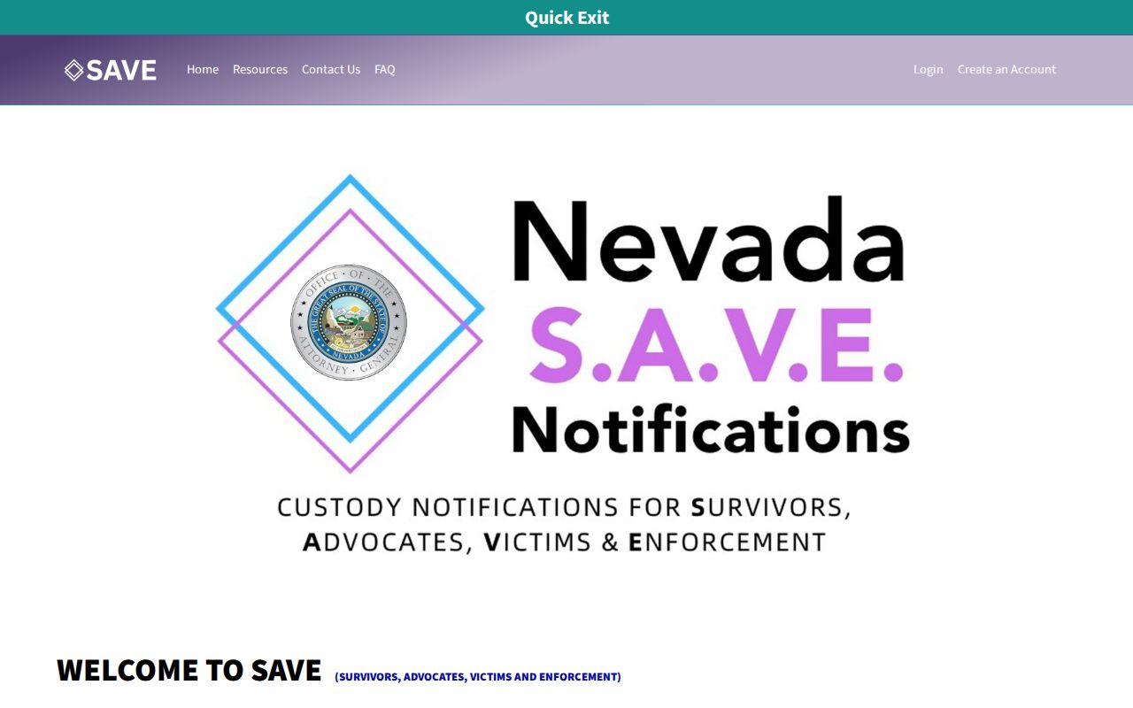 Nevada S.A.V.E. official custody search homepage